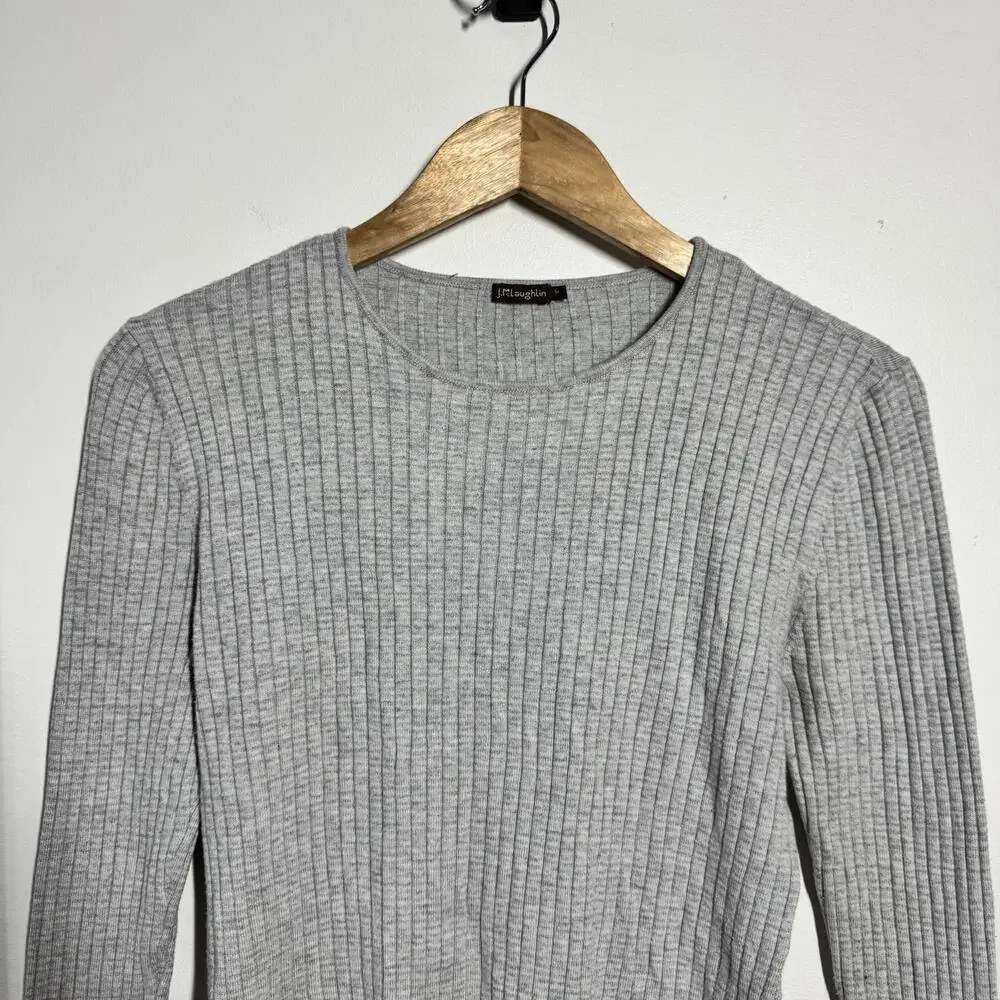 J.McLaughlin Cotton Minimal Crewneck Sweater‎ Women M Gray Preppy Quite Luxury